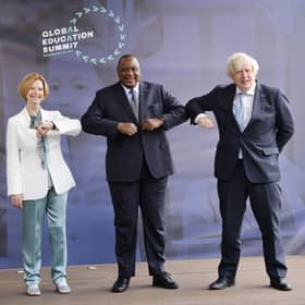 Former Australian premier Julia Gillard with Kenyan President Uhuru Kenyatta and Boris Johnson during a London-based summit to raise funds for the Global Partnership for Education. It fell short of the amount sought (Picture: Tolga Akmen/PA Wire)
