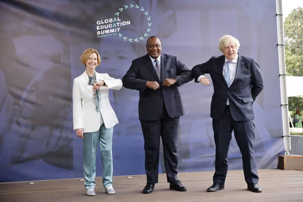 Former Australian premier Julia Gillard with Kenyan President Uhuru Kenyatta and Boris Johnson during a London-based summit to raise funds for the Global Partnership for Education. It fell short of the amount sought (Picture: Tolga Akmen/PA Wire)