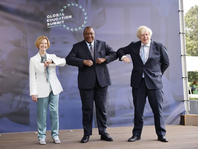 Former Australian premier Julia Gillard with Kenyan President Uhuru Kenyatta and Boris Johnson during a London-based summit to raise funds for the Global Partnership for Education. It fell short of the amount sought (Picture: Tolga Akmen/PA Wire)