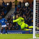 Rangers' Abdallah Sima scores to make it 1-0 during a Viaplay Cup quarter-final match against Livingston.