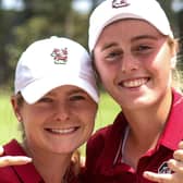 Hannah Darling, right, celebrates with one of her team-mates after South Carolina progressed to this week's NCAA Women's Division 1 Championship in Scottsdale, Arizona. Picture: Gamecocks Golf.