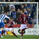 Blair Alston scores the winner to make it 2-1 in the 90th minute and ensure Kilmarnock's championship title.  (Photo by Craig Foy / SNS Group)