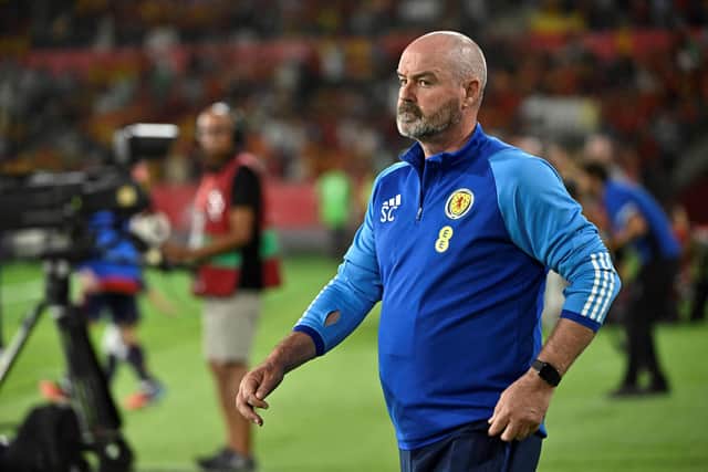 Scotland head coach Steve Clarke looks on during the defeat to Spain at La Cartuja Stadium in Seville. (Photo by JAVIER SORIANO/AFP via Getty Images)