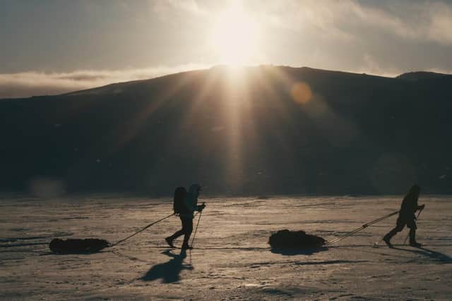 The international team of military veterans and Norwegian wilderness experts who took part in the honorary expedition followed the original 373-mile route through the barren, blizzard-ravaged wilderness of the Hardangervidda – Europe’s highest plateau – in Norway’s southern Telemark region (Scotia Film)