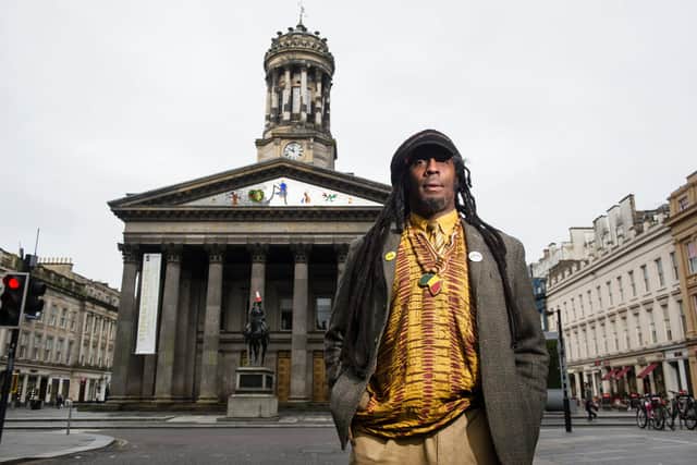 Graham Campbell, the first ever African Caribbean councillor in Glasgow, stands outside the Gallery of Modern Art, built as the townhouse of William Cunninghame, an 18th century tobacco and sugar merchant. Picture: John Devlin