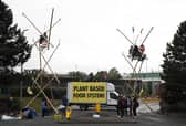 Animal rights protesters from Animal Rebellion blockade a McDonald's distribution centre in Coventry (Picture: Darren Staples/Getty Images)