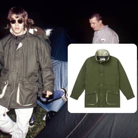 Keela's Falkland Parka ‘95 (inset) as worn by Liam Gallagher at Glastonbury in 1995. (Pic: Martyn Goodacre/Getty Images)