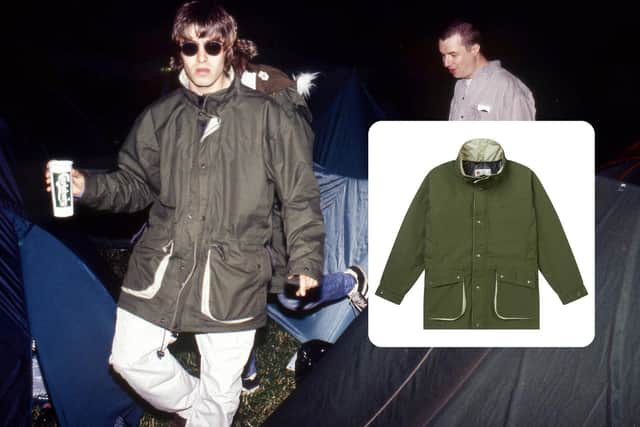 Keela's Falkland Parka ‘95 (inset) as worn by Liam Gallagher at Glastonbury in 1995. (Pic: Martyn Goodacre/Getty Images)