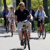 The Duke of Sussex cycles through Zuiderpark during the Invictus Games at the Zuiderpark, in The Hague, Netherlands.