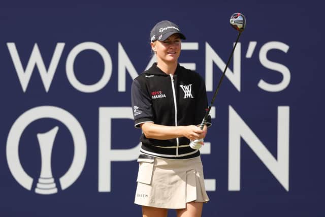 Charley Hull prepares to tee off on the first hole during the final round of the AIG Women's Open at Walton Heath. Picture: Oisin Keniry/R&A/R&A via Getty Images.