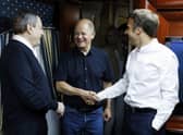 French President Emmanuel Macron, right, German Chancellor Olaf Scholz, center, and Italian Prime Minister Mario Draghi travel on board a train bound to Kyiv after departing from Poland Thursday, June 16, 2022. The Europeans leaders are expected to meet with Ukraine's President Volodymyr Zelenskyy as they prepare for a key European Union leaders' summit in Brussels next week and a June 29-30 NATO summit in Madrid.(Ludovic Marin, Pool via AP)