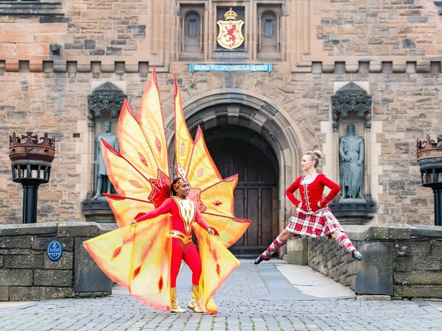 Kalicia Robinscott from Trinidad and Tobago defence force steel orchestra and Alessandra Bruce-Fuoco of the Tattoo Dance company before the start of the 2019 Edinburgh Military Tattoo.