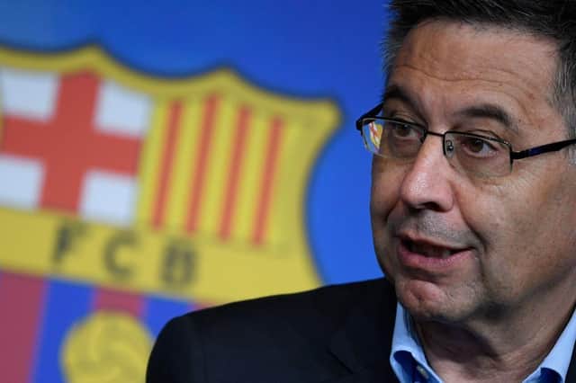 Barcelona's president Josep Maria Bartomeu pictured during a press conference