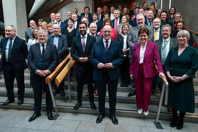 MSPs from the SNP parliamentary group at Holyrood pose for a photograph before the parliament went into recess for the Scottish Parliamentary Elections on March 25, 2026 (Picture: Jeff J Mitchell/Getty Images)
