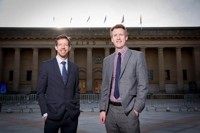 From left: Councillor John Alexander, the leader of Dundee City Council, with Allan McEwan, CityFibre’s city manager for Dundee. Picture: Ross Johnston/Newsline Media.
