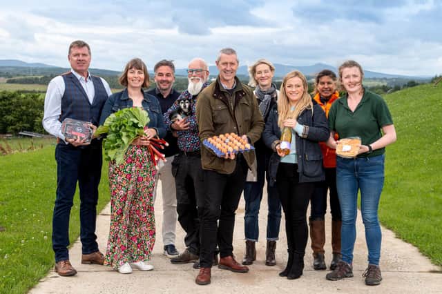 (L TO R) Ian Booth of Balmoral Game, Carole Short of Down on the Farm, Kevin Dalgleish of Amuse by Kevin Dalgleish, Christian Stolte of The Wee Scottish Cider Company, Chris Foy of VisitAberdeenshire, Loren McBey of The Lobster Shop, Leah Hodder, Provenance Festival Project Manager, Liz Phillips of Cowden Farm Holidays and Christine Mackintosh of Marshall’s Farm Shop. (Photo: Euan Duff/Abermedia)