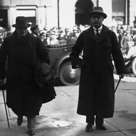 Winston Churchill, left, with General Nevil Macready, at Braham Castle, Inverness, for a Cabinet meeting in 1921 (Picture: Topical Press Agency/Getty Images)