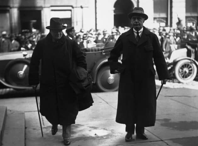 Winston Churchill, left, with General Nevil Macready, at Braham Castle, Inverness, for a Cabinet meeting in 1921 (Picture: Topical Press Agency/Getty Images)