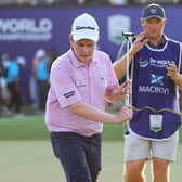 Bob MacIntyre shows his frustration after finishing the second round of the DP World Tour Championship with a three-putt bogey from below the hole on the Earth Course at Jumeirah Golf Estates. Picture: Andrew Redington/Getty Images.