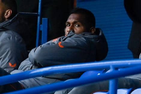 Alfredo Morelos is on the bench as he was during a Scottish Premiership match between Rangers and Livingston (Photo by Rob Casey / SNS Group)