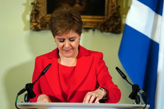 Nicola Sturgeon speaking during a press conference at Bute House in Edinburgh where she announced she will stand down as First Minister of Scotland. Picture date: Wednesday February 15, 2023.