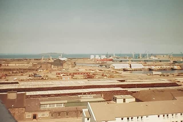 Joann's view north looked out over the former Henry Robb shipyard which closed in 1984. Now the site of Ocean Terminal.