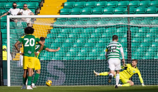 Preston's Ben Whiteman sends his penalty past Scott Bain to condemn Celtic to a pre-season friendly defeat at Celtic Park. (Photo by Craig Williamson / SNS Group)