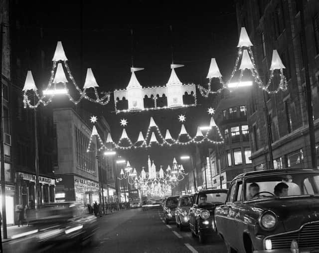 Glasgow Christmas lights in the city centre in 1966.