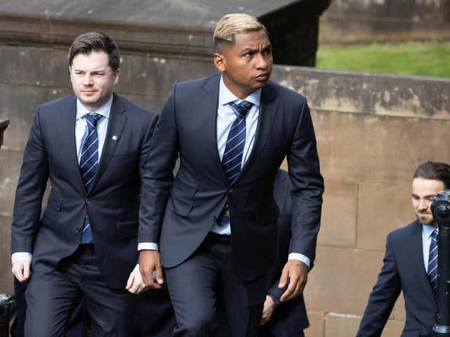 Rangers striker Alfredo Morelos arrives at the funeral of Rangers kitman Jimmy Bell