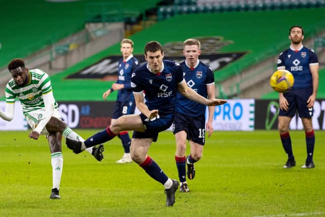 Odsonne Edouard shoots for goal in the first half against Ross County. Picture: SNS