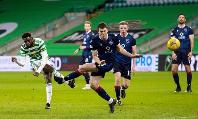 Odsonne Edouard shoots for goal in the first half against Ross County. Picture: SNS