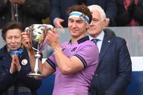 Scotland captain Jamie Ritchie receives the Cuttitta Cup from Princess Anne after the Six Nations Rugby match between Scotland and Italy at Murrayfield in March. (Picture: Stu Forster/Getty Images)