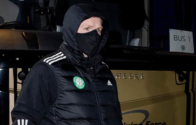 Celtic boss Neil Lennon arrives for the match in Dingwall. Picture: SNS