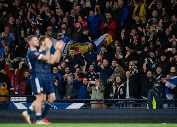 Scotland players applaud the fans at full time during a FIFA World Cup Qualifier between Scotland and Denmark. Future games will be streamed on a new service from 2024. (Photo by Craig Foy / SNS Group)