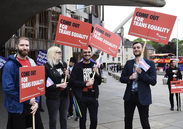 A trans-gender rights protest outside the Scottish Parliament (Picture: Lisa Ferguson)