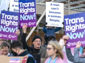 Members of the Scottish Family Party protest alongside supporters of the Gender Recognition Reform Bill (Scotland) outside the Scottish Parliament, Edinburgh, ahead of a debate on the bill.