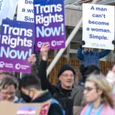 Members of the Scottish Family Party protest alongside supporters of the Gender Recognition Reform Bill (Scotland) outside the Scottish Parliament, Edinburgh, ahead of a debate on the bill.