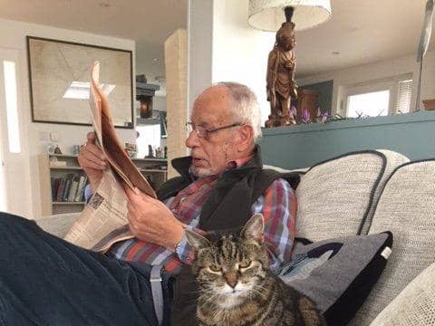 Scotsman columnist Bill Jamieson and his cat Poosie Nancie, who appears to be wondering why he never leaves the house these days