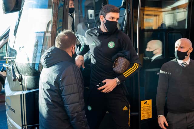 Goalkeeper Vasilis Barkas departs the Celtic boss as the visitors arrive at Ibrox. Picture: SNS