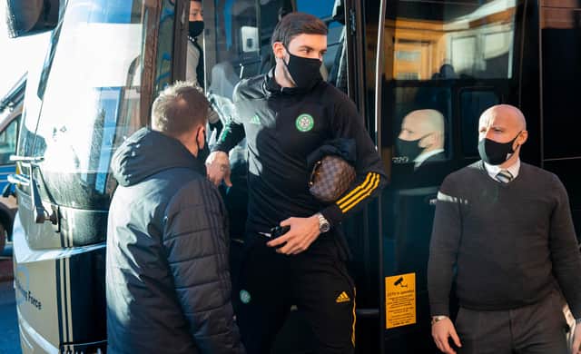 Goalkeeper Vasilis Barkas departs the Celtic boss as the visitors arrive at Ibrox. Picture: SNS