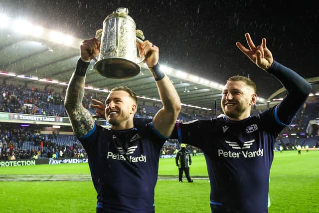 Finn Russell and Stuart Hogg saw off the threat from their young rivals to hoist the Calcutta Cup again