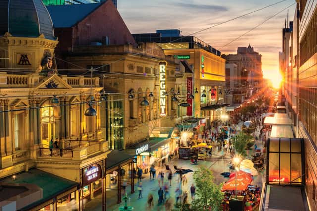 The bustling centre of the city - which has a relaxed metropolitan elegance. Picture: Chris Oaten/Adelaide City Council.