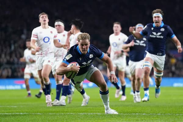 Scotland's Duhan van der Merwe scored two tries in the 29-23 win over England.