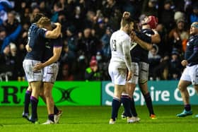 Scotland celebrate a famous win over England.
