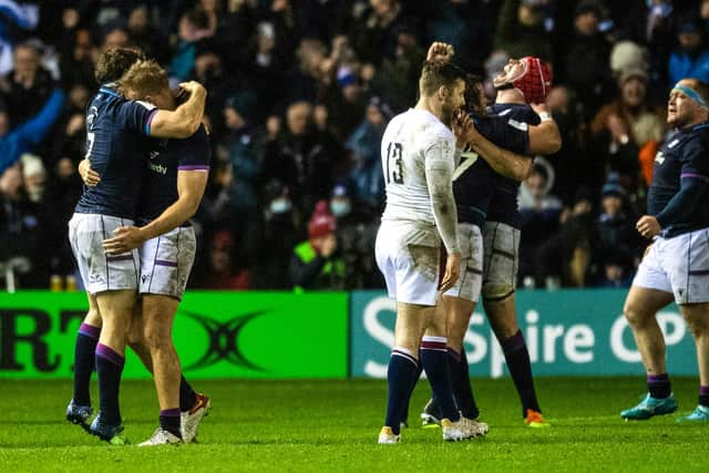 Scotland celebrate a famous win over England.