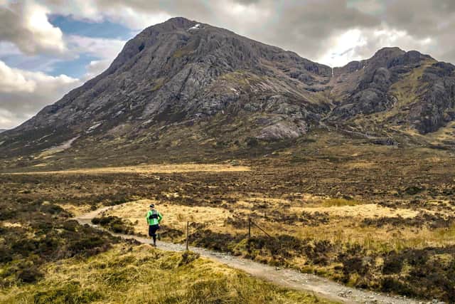 Author Chris Carse Wilson, from Newport, Fife, runs in Glen Coe, the inspiration for his debut novel Fray, which he wrote in secret on the bus to and from work at V&A Dundee. Picture: Frame Focus Capture Photography