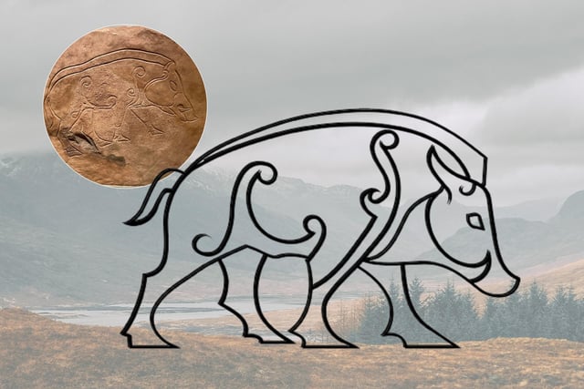 This Pictish carving dates back to AD 600 and features a wild boar with spiky bristles along with a mirror case symbol. It was once located 3 miles south of Inverness but was relocated for conservation purposes in the early 1990s. It is thought that the mirror case symbol represented a woman while the boar symbolised a man. Therefore, a marriage pact could be the meaning behind this carving.