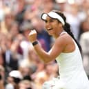 Heather Watson celebrates reaching the fourth round of a Slam for the first time.