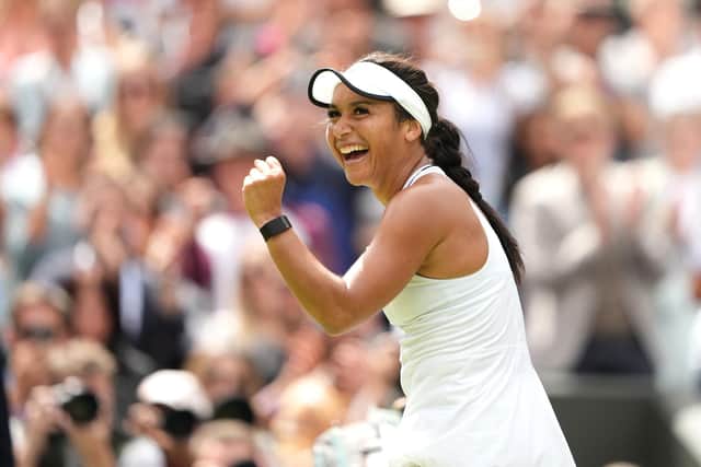 Heather Watson celebrates reaching the fourth round of a Slam for the first time.