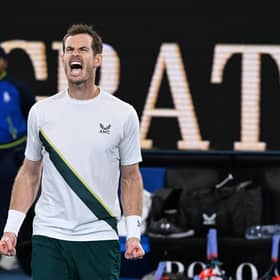 Andy Murray celebrates victory against Australia's Thanasi Kokkinakis after a five-set epic at the Australian Open. (Photo by WILLIAM WEST/AFP via Getty Images)
